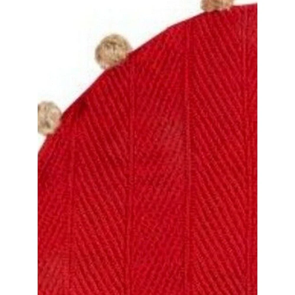 Christmas Tree Skirt Red Cable Knit Faux Fur Pom-Pom Holiday 51” Round